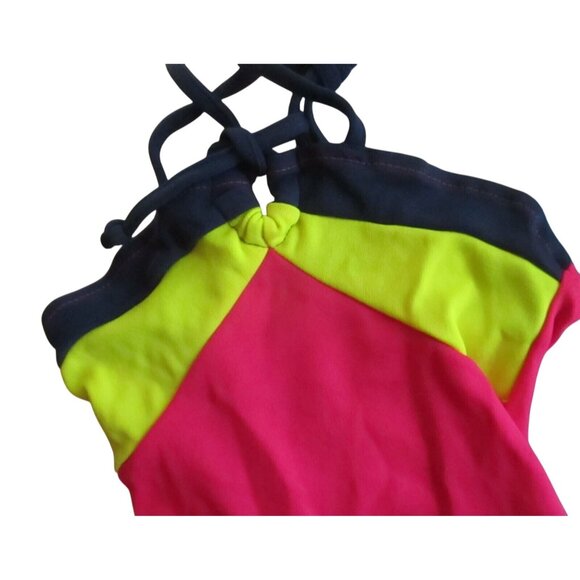 1980's GIRLS 3X Vintage Swimsuit NYLON STRETCH COLORBLOCK 1 Piece swim suit NEW - Picture 4 of 4